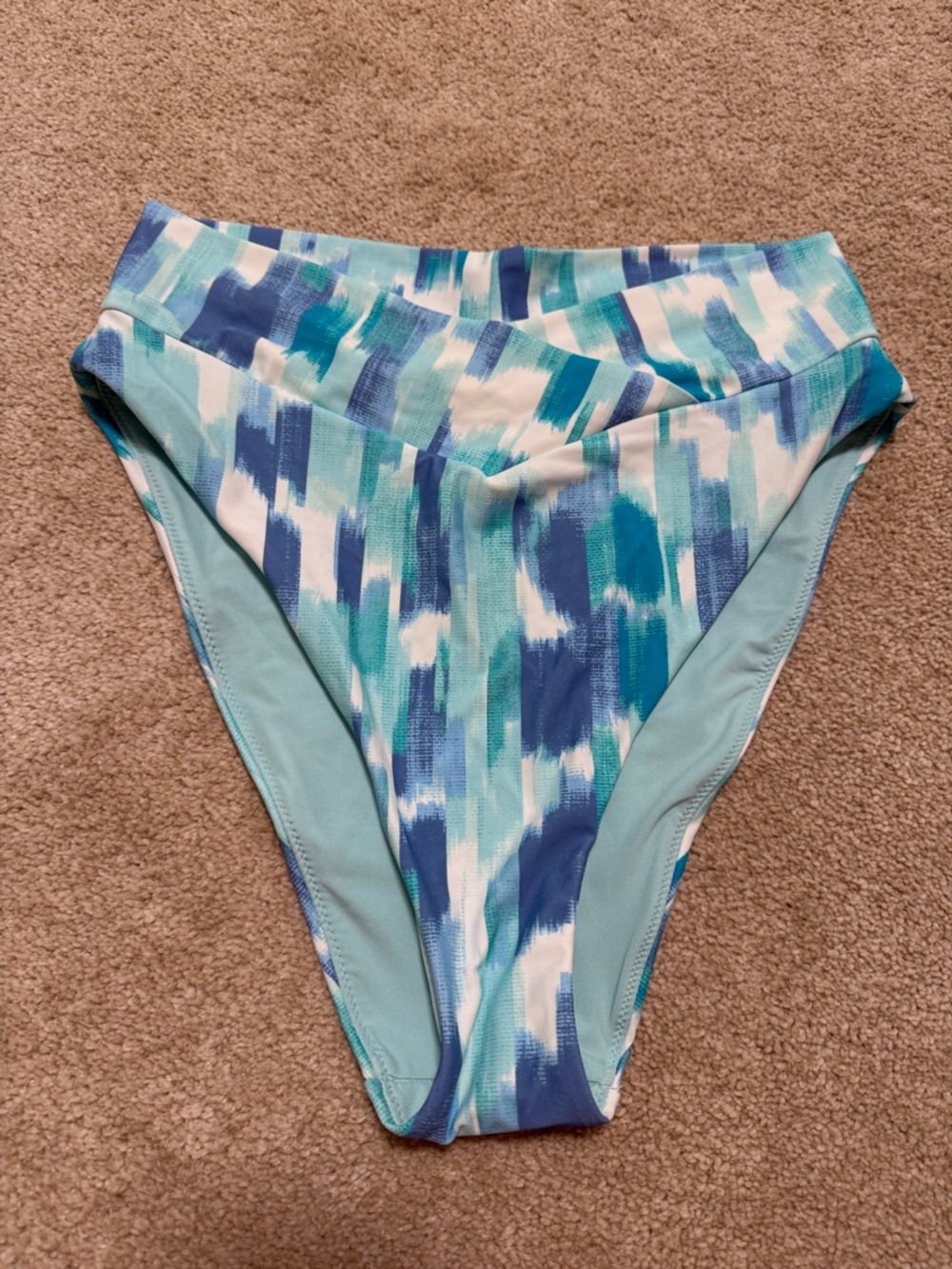 aerie High-Rise Abstract Blue & Teal Print Bikini Bottom